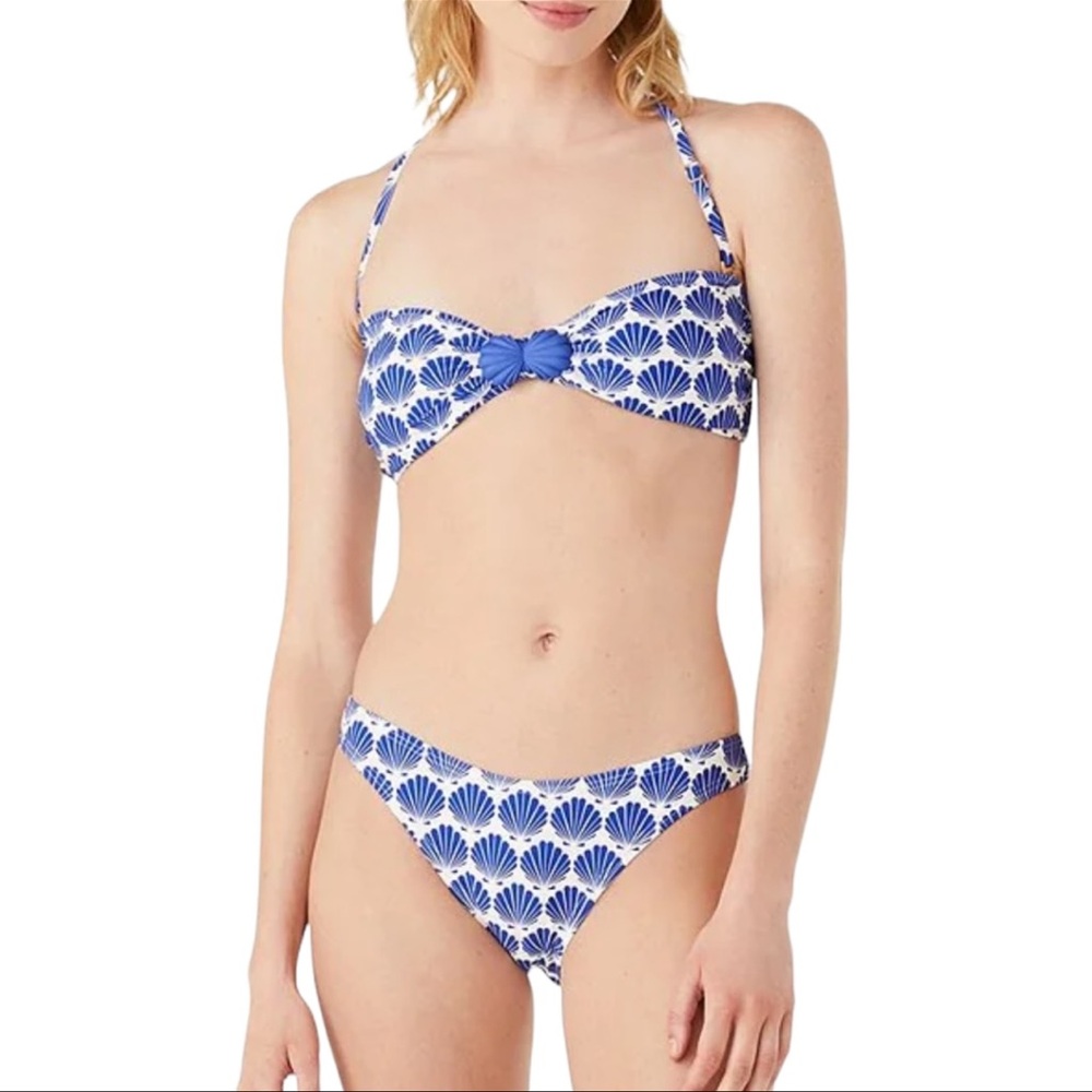 128. Women's Kate Spade Blueberry Shell Print Bandeau Bikini Top & Bottom NWT